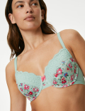 Printed Lace Trim Wired Full Cup Bra