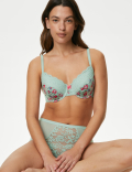 Printed Lace Trim Wired Full Cup Bra