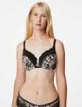 Printed Lace Trim Wired Full Cup Bra