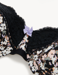 Printed Lace Trim Wired Full Cup Bra