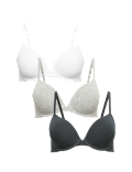 3 Pack Cotton Rich Wired Plunge Bras A-E