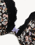 Printed Lace Trim Wired Plunge Bra A-E