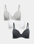 3 Pack Cotton Rich Wired Full Cup Bras A-E