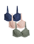 3pk Lace & Mesh Wired Balcony Bras A-E