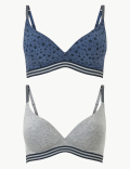 2 Pack Printed Marl Full Cup Plunge Bra A-DD