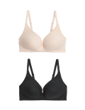 2 Pack Cotton Plain Sweetheart Neck Bra