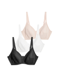 3pk Cotton & Lace Non Wired Full Cup Bras A-E