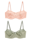 2pk Embroidered Mesh Balcony Bras B-E