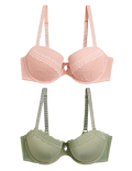 2pk Embroidered Push-Up Balcony Bras A-E
