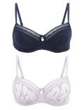 2pk Embroidered Balcony Bras B-E