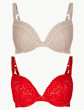 2 Pack Lace Embroidered Push-up Plunge Bras