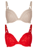 2 Pack Lace Embroidered Push-up Plunge Bras