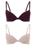 2 Pack Lace Embroidered Push-up Plunge Bras