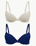 2 Pack Lace Embroidered Push-up Plunge Bras