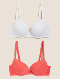 2pk Mesh Lace Push-Up Plunge Bras A-E