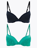 2pk Mesh Lace Push-Up Plunge Bras A-E