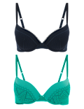 2pk Mesh Lace Push-Up Plunge Bras A-E