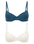 2 Pack Texture & Lace Full Cup Bra A-E