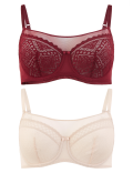 2 Pack Mesh Lace Panel Balcony Bras A-G