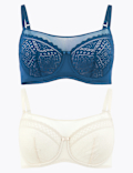 2 Pack Mesh Lace Panel Balcony Bras A-G