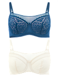 2 Pack Mesh Lace Panel Balcony Bras A-G