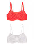 2pk Mesh Lace Underwired Balcony Bras A-E