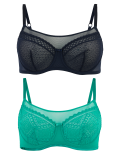 2pk Mesh Lace Underwired Balcony Bras A-E
