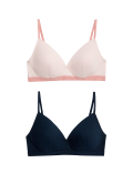 2pk Non Wired Cotton Rich Ribbed First Bras AA-D
