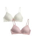 2pk Non Wired Cotton Rich Ribbed First Bras AA-D