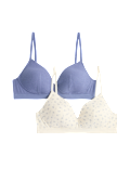 2pk Non Wired Cotton Rich Ribbed First Bras AA-D