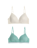 2pk Non Wired Cotton Rich Ribbed First Bras AA-D