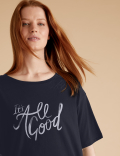 Cotton Slogan Top Cycling Shorts Pyjama Set