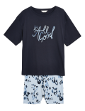 Cotton Slogan Top Cycling Shorts Pyjama Set