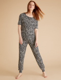 Leopard Print Cuffed Hem Pyjama Set