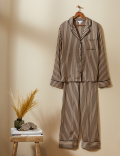2 Pack Pure Viscose Striped Lapel Collar Pyjama Set