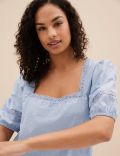 Pure Cotton Lace Trim Shortie Set
