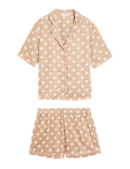 Spot Print Revere Collar Shortie Set