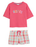 Pure Cotton Besties Slogan Shortie Set
