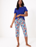 Cotton Floral Print Cropped Pyjama Bottoms