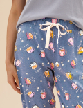 Cotton Coffee Cup Print Cuff Joggers
