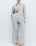 Poplin Striped Wide Leg Pyjama Bottoms