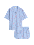 Pure Cotton Cambric Slub Floral Shortie Set