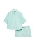 Pure Cotton Striped Shortie Pyjama Set