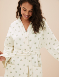 Pure Cotton Waffle Palm Print Dressing Gown