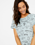 Short Nightdress with Cat Print
