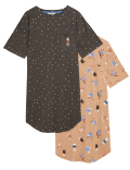 2pk Cotton Rich Cat Print Nightdresses