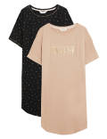 2pk Pure Cotton Printed Short Nightdresses