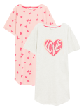 2pk Cotton Rich Heart Short Nightdresses