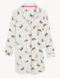 Cotton Rich Cat Print Short Nightshirt