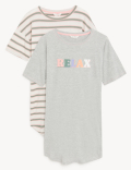 2pk Cotton Rich Printed Short Nightdresses